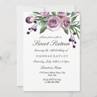 Romantic Plum Paars Roos Sweet 16 Uitnodiging