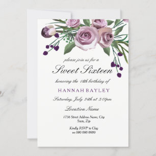 Romantic Plum Paars Roos Sweet 16 Uitnodiging