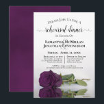 Romantic Plum Paars Roos Wedding Rehearsal Dinner Kaart<br><div class="desc">Deze prachtige huwelijksrepetitie voor het diner bevat een elegant ontwerp met één paars gekleurd roos dat in een zwembad met golven en rimpels reflecteert. Er zijn tijden en plaatsen voor zowel de repetitie als het diner, zodat zal uw bruidparty al informatie hebben die zij nodig hebben. De achterkant is bedrukt...</div>