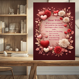 Romantic Poem Couples Red Roses Hearts Vintage Fotoplaat