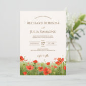 Romantic Poppy Floral Red Wedding Invitation Save The Date (Staand voorkant)