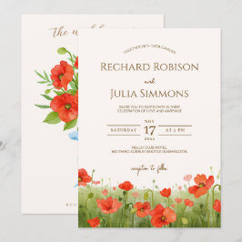 Romantic Poppy Floral Red Wedding Invitation Save The Date