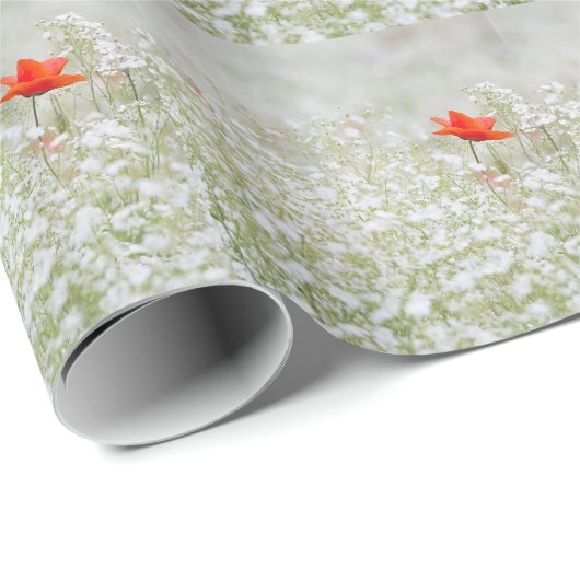Romantic Poppy Flower Red White Meadow Cadeaupapier (Rol Hoek)