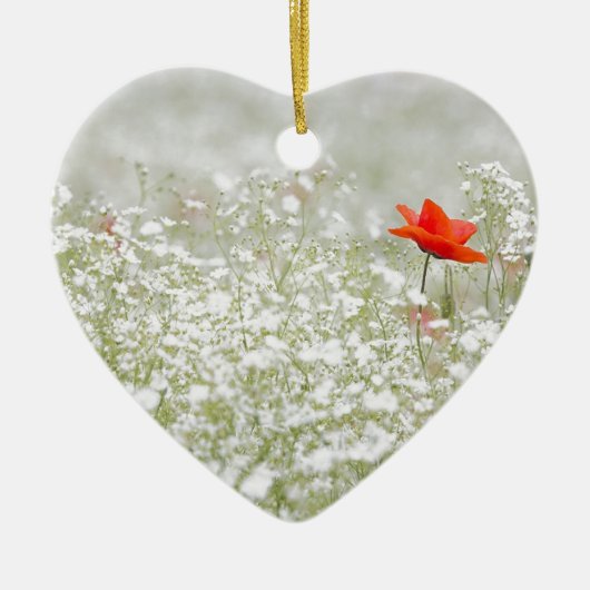 Romantic Poppy Flower Red White Meadow Keramisch Ornament (Voorkant)