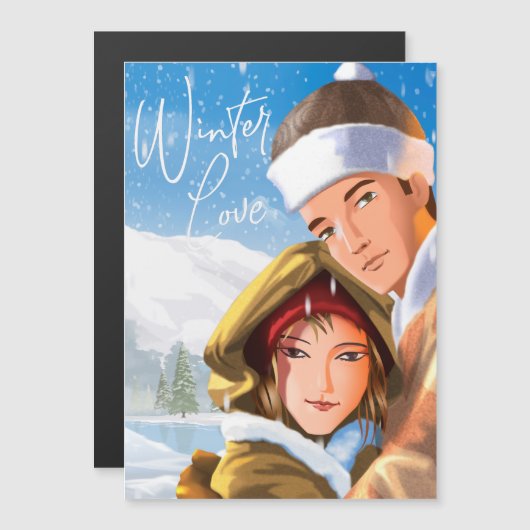 Romantic Prettige feestdagen Winter Love Magnetic  (Voorkant / Achterkant)