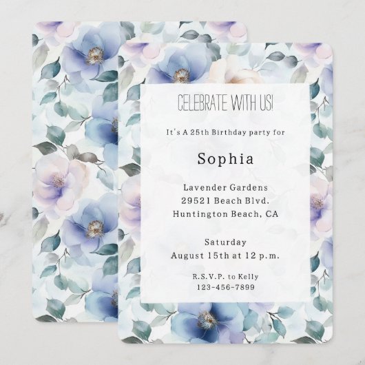 Romantic Pretty Lavender Flowers Birthday Kaart (Voorkant / Achterkant)