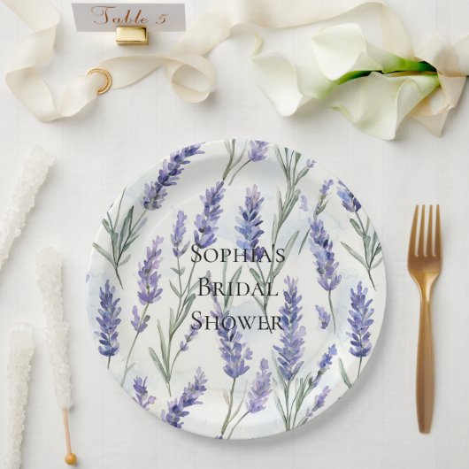 Romantic Pretty Lavender Flowers Bridal Shower Papieren Bordje (Huwelijk)