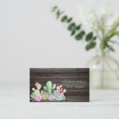Romantic Professional Cactus, Flowers, Dark Wood Visitekaartje (Staand voorkant)