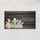 Romantic Professional Cactus, Flowers, Dark Wood Visitekaartje<br><div class="desc">Elegant stijlvol visitekaartje met cactus op houtextuur.</div>