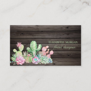 Romantic Professional Cactus, Flowers, Dark Wood Visitekaartje