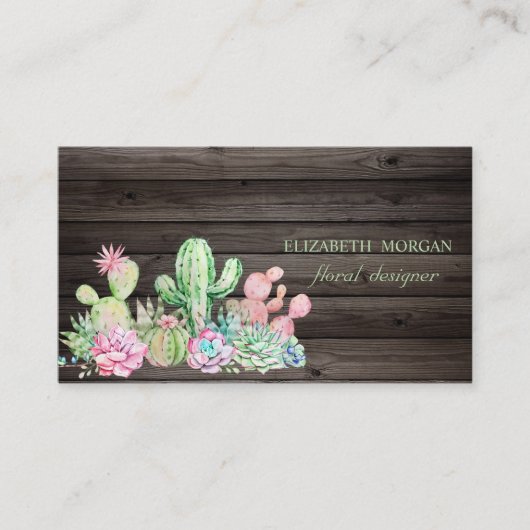 Romantic Professional Cactus, Flowers, Dark Wood Visitekaartje (Voorkant)