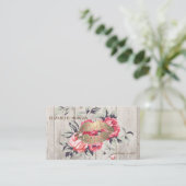 Romantic Professional Floral, lips, houtextuur Visitekaartje (Staand voorkant)
