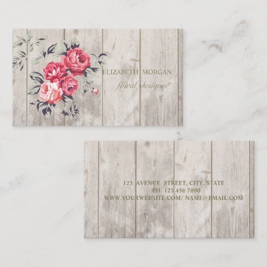 Romantic Professional, Flowers, houtextuur Visitekaartje (Voorkant / Achterkant)