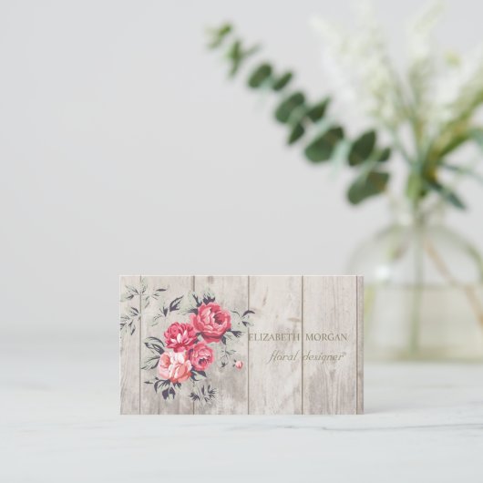 Romantic Professional, Flowers, houtextuur Visitekaartje (Staand voorkant)