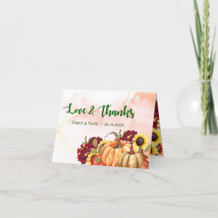 Romantic Pumpkin Autumn Leaves Fall Wedding Bedankkaart