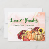 Romantic Pumpkin Autumn Leaves Fall Wedding Bedankkaart (Voorkant)