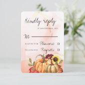 Romantic Pumpkin Sunflower Autumn Fall Wedding RSVP Kaartje (Staand voorkant)