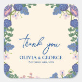 Romantic Purple & Blue Floral Wedding Thank You Vierkante Sticker (Voorkant)