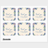 Romantic Purple & Blue Floral Wedding Thank You Vierkante Sticker (Vel)
