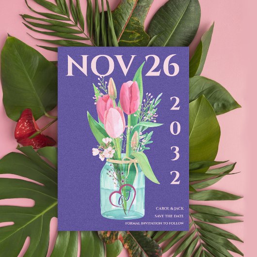 Romantic Purple Blush Floral Wedding Save the Date Aankondiging