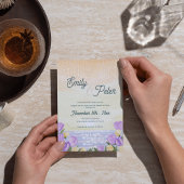 Romantic Purple Floral Beach Sunset Wedding Invite Briefkaart