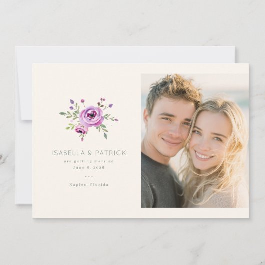 Romantic Purple Floral Save The Date (Voorkant)