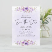 Romantic Purple Floral Wedding Save the Date Kaart (Staand voorkant)