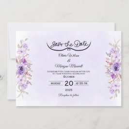 Romantic Purple Floral Wedding Save the Date Kaart