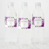 Romantic Purple Floral Wedding Wine Label Waterfles Etiket (Flessen)