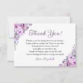 Romantic Purple Flowers Bridal Shower Party Bedankkaart (Voorkant)