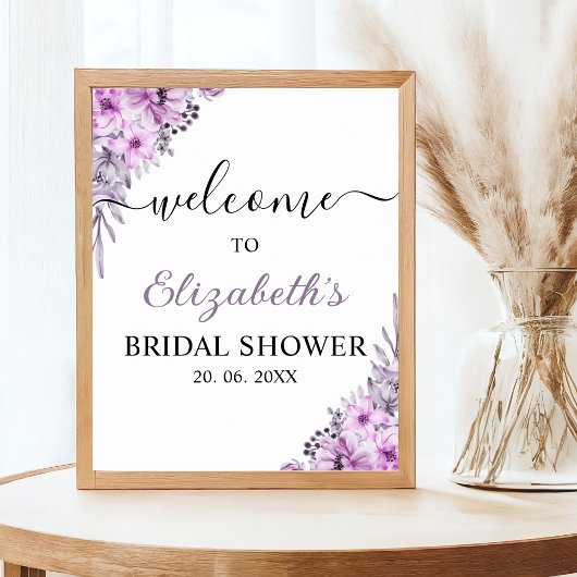 Romantic Purple Flowers Bridal Shower Party Poster