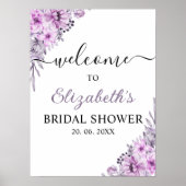 Romantic Purple Flowers Bridal Shower Party Poster (Voorkant)