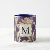 Romantic Purple Iris Floral Gold monogram Mok (Midden)