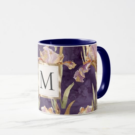 Romantic Purple Iris Floral Gold monogram Mok (Voorkant rechts)