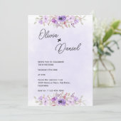 Romantic Purple Minimalist Floral Wedding  Kaart (Staand voorkant)