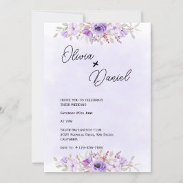 Romantic Purple Minimalist Floral Wedding Kaart