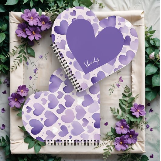 Romantic Purple Shades Watercolor Effect Hearts  Notitieboek
