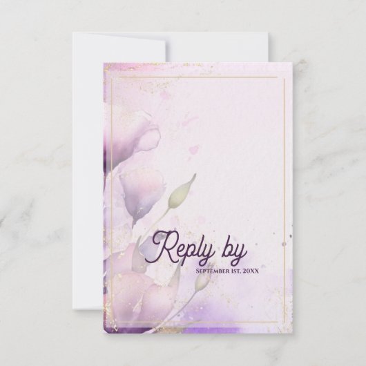 Romantic QR Code Lavender Gold Floral Wedding RSVP Kaartje (Voorkant)