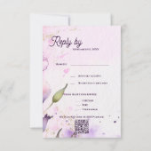 Romantic QR Code Lavender Gold Floral Wedding  RSVP Kaartje (Achterkant)