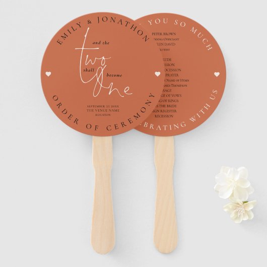 Romantic Quote leidt tot terracotta Wedding Progra Handwaaier (Voorkant en achterkant)