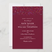 Romantic Rainbow Confetti Burgundy Wedding Kaart (Voorkant)