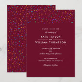 Romantic Rainbow Confetti Burgundy Wedding Kaart (Voorkant / Achterkant)