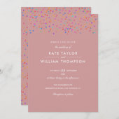 Romantic Rainbow Confetti Dusty Roos Wedding Kaart (Voorkant / Achterkant)
