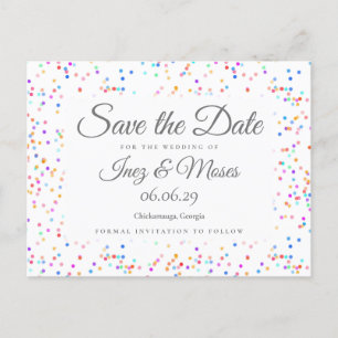 Romantic Rainbow Confetti Save the Date Aankondigingskaart