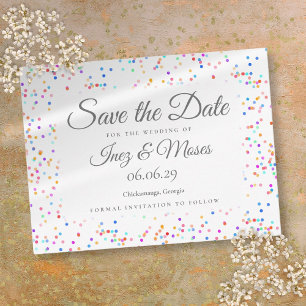 Romantic Rainbow Confetti Save the Date Briefkaart