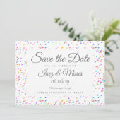 Romantic Rainbow Confetti Save the Date Kaart (Staand voorkant)