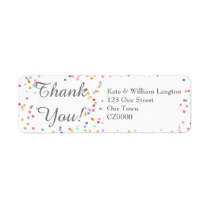 Romantic Rainbow Confetti Script Bedankt Etiket