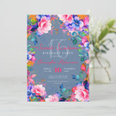 Romantic Rainbow Garden Floral Sweet 16 Dusty Blue Kaart (Staand voorkant)