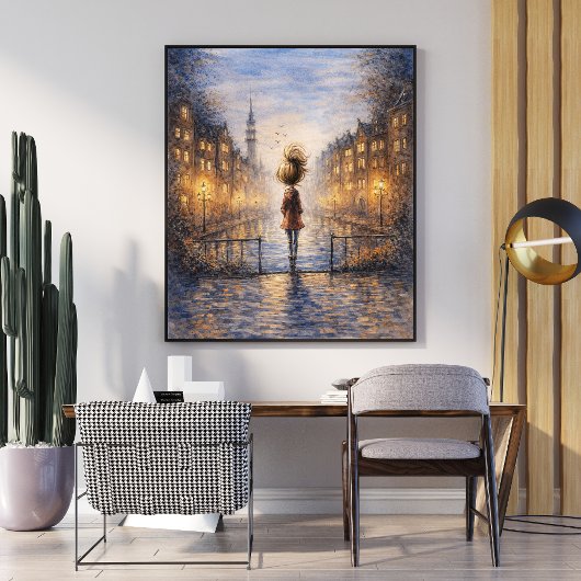 Romantic Rainy City Watercolor Poster