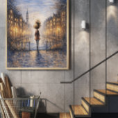 Romantic Rainy City Watercolor Poster